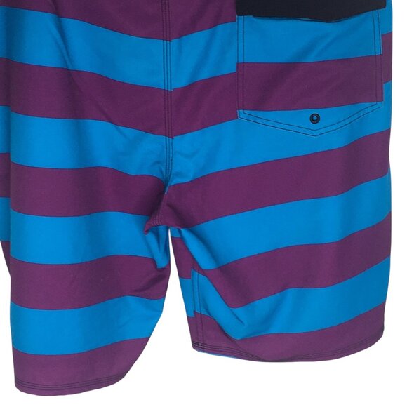 Quiksilver Board Shorts Mens 38 Purple Blue Stripe Cypher 4-Way Stretch Surf - Picture 7 of 14